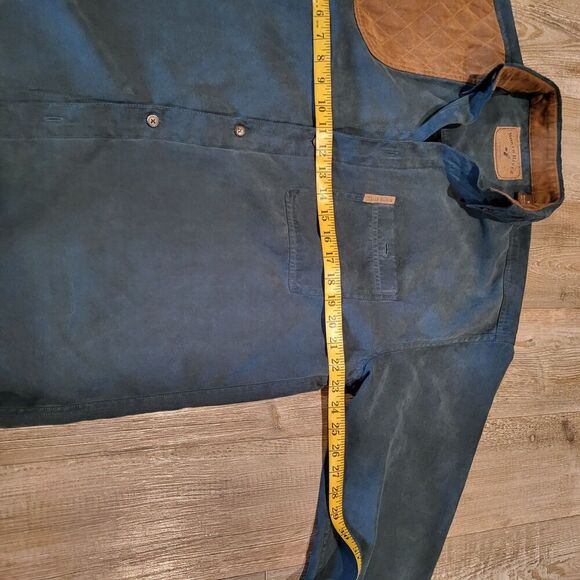 North River Outfitters Teal Button Up Shirt With Brown Elbow Patches Mens Size M - Picture 8 of 9